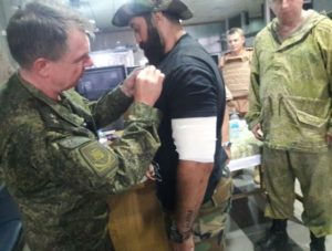 A Russian Lieutenant General bestowing medal on Quds Brigade commander Mohammad Rafi, posted in August 2016. 