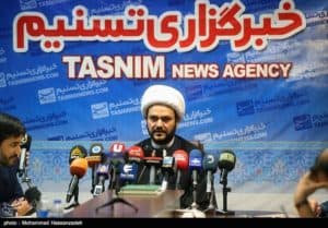 Iraqi militia leader Akram al Kabi at a press conference in Tasnim News Agency. 