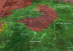 Fars News Agency's map of Aleppo. The circled areas are Handarat Camp, left, and the adjacent Shaqif Industrial City.