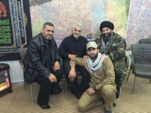 IRGC-QF chief Qassem Soleimani, middle, with Saraya al Khorasani chief Ali al Yasseri, top left, Saraya al Khorasani deputy Seyyed Hamed Jazayeri, top right, and AAH commander Mohammad-Bagheri Soleimani. 