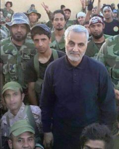 Qassem Soleimani and Iraqi Shiite militiamen in Aleppo province.