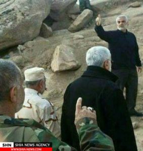 Qassem Soleimani with Iraqi Shiite militia commanders including his deputy Abu Mahdi al Muhandis, right.