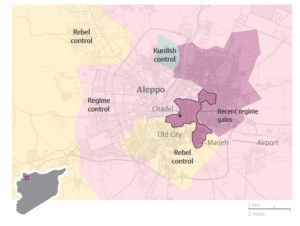 Map 1. Regime advances in rebel-held Aleppo, Dec. 7. Source: The Guardian